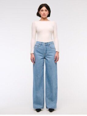 Abercrombie & Fitch High-Rise Wide Leg Jeans Size 34 Long US 18 Tall Medium Wash